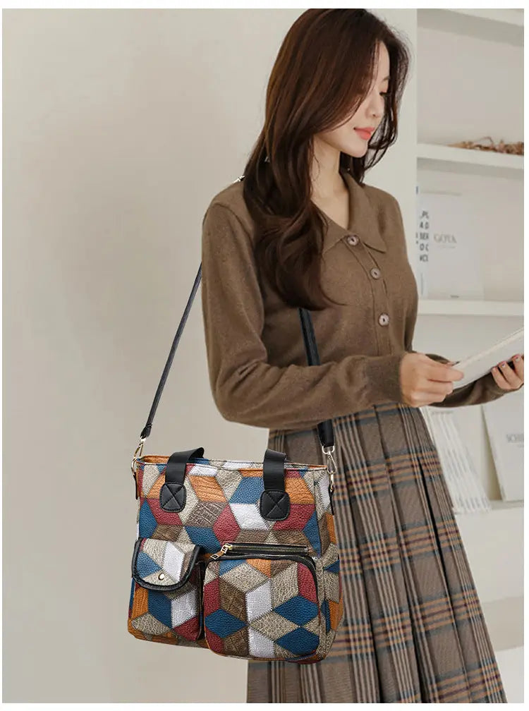 Women's Handbag Women's Shoulder Bag Fashion Purse Vintage Leather Bag Large Capacity Handbag Inclined Shoulder Bag Mom's Bag