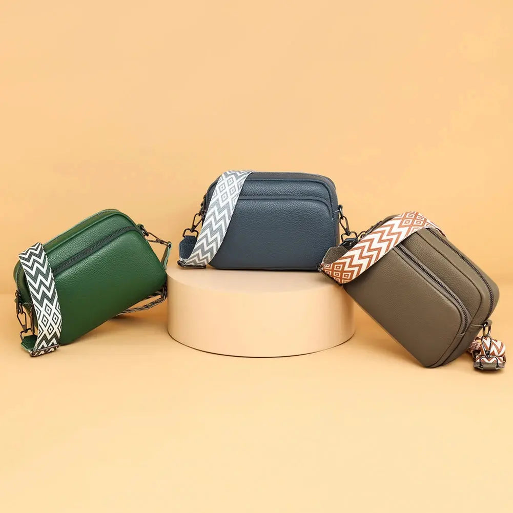 Genuine Leather Women Shoulder Bag Wide Strap Solid Color Crossbody Bags Luxury Design Handbags Mobile Phone Bag bolsa feminina