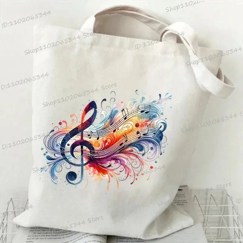 Women Handbags Music Notation Canvas Bag Funny Watercolor Music Note Shoulder Bag for Teen Fashion Design Side Bag for Ladies