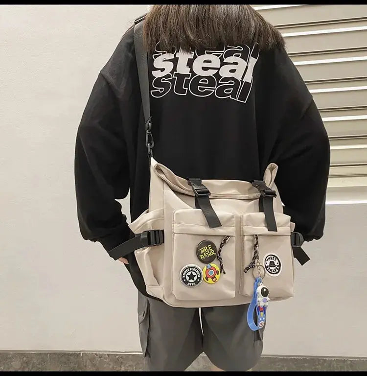 Shoulder bag, men's bag, new trendy brand, casual fashion crossbody bag, handy, simple and versatile, student cargo backpack