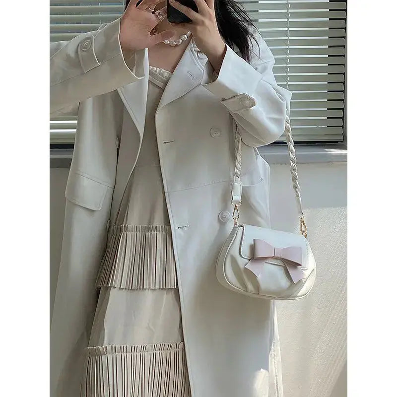Shoulder Bags Women Bow Sweet Handbags Pleated Crossbody Soft Little PU Leather Bag Gentle All-match Portable Underarm