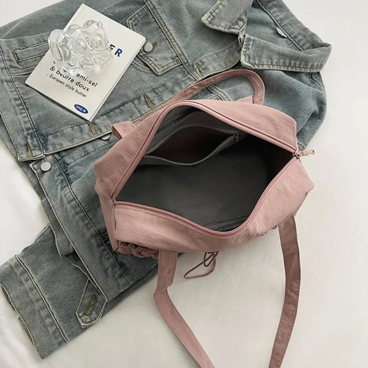Simple Shoulder Bag For Women Drawstring Decoration Lightweight Large Capacity Zipper Closure Fitness Bag For Daily Use/Fitness