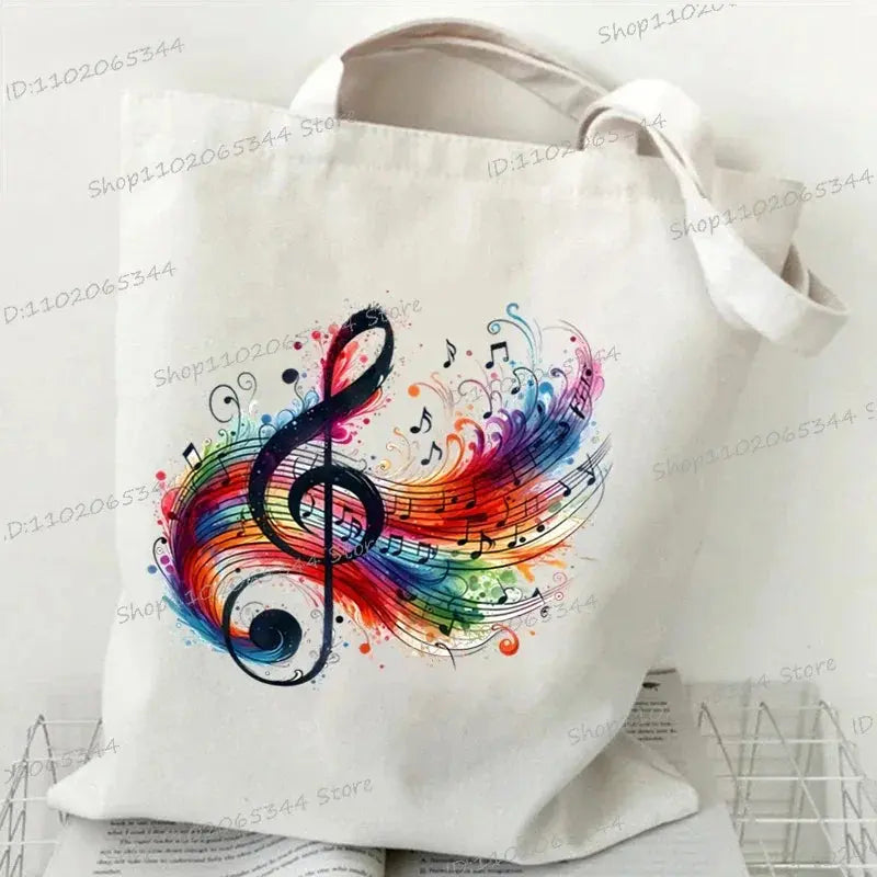 Women Handbags Music Notation Canvas Bag Funny Watercolor Music Note Shoulder Bag for Teen Fashion Design Side Bag for Ladies