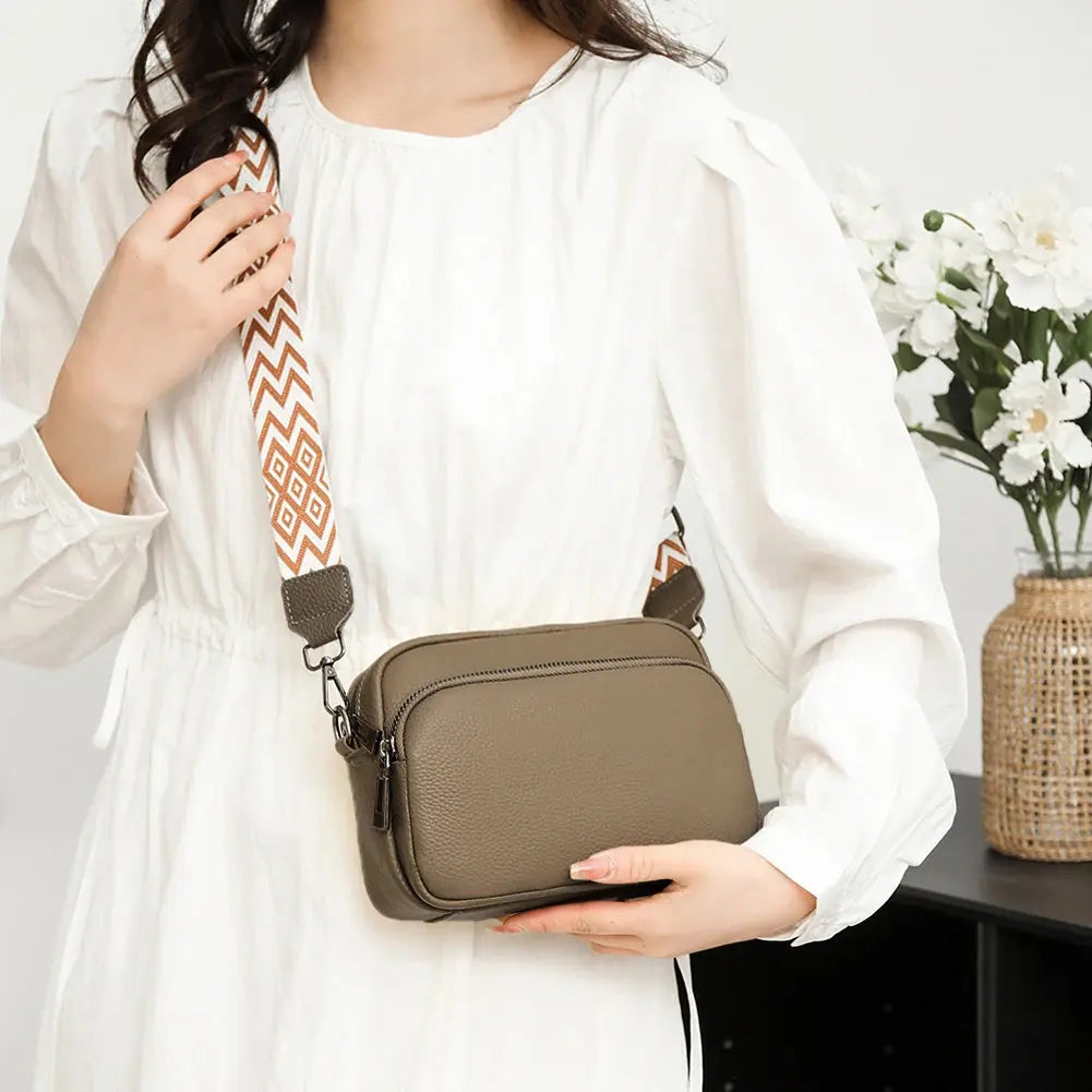 Genuine Leather Women Shoulder Bag Wide Strap Solid Color Crossbody Bags Luxury Design Handbags Mobile Phone Bag bolsa feminina