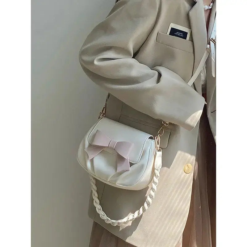 Shoulder Bags Women Bow Sweet Handbags Pleated Crossbody Soft Little PU Leather Bag Gentle All-match Portable Underarm