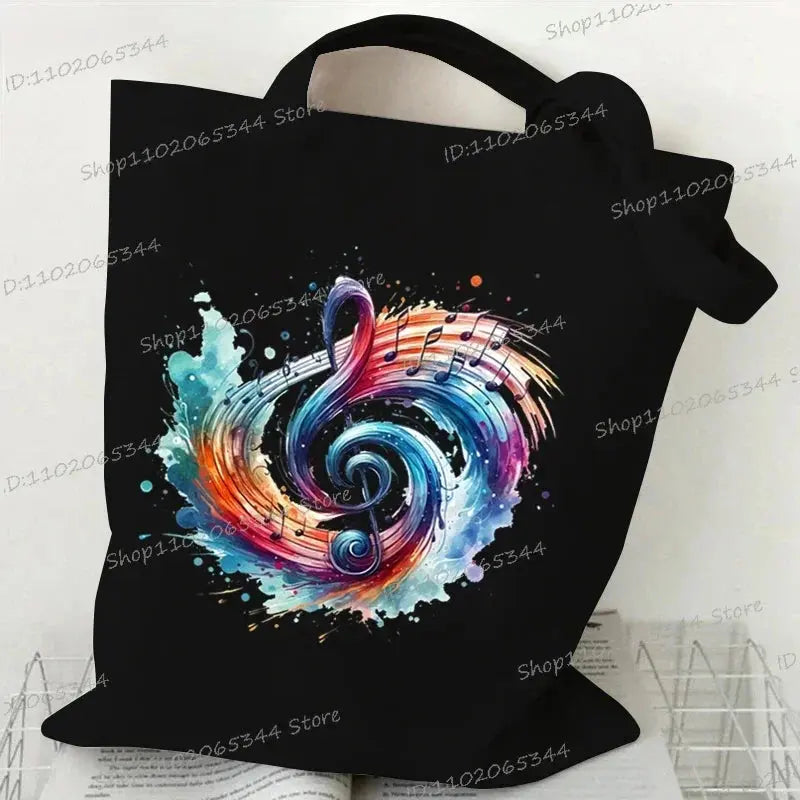 Women Handbags Music Notation Canvas Bag Funny Watercolor Music Note Shoulder Bag for Teen Fashion Design Side Bag for Ladies