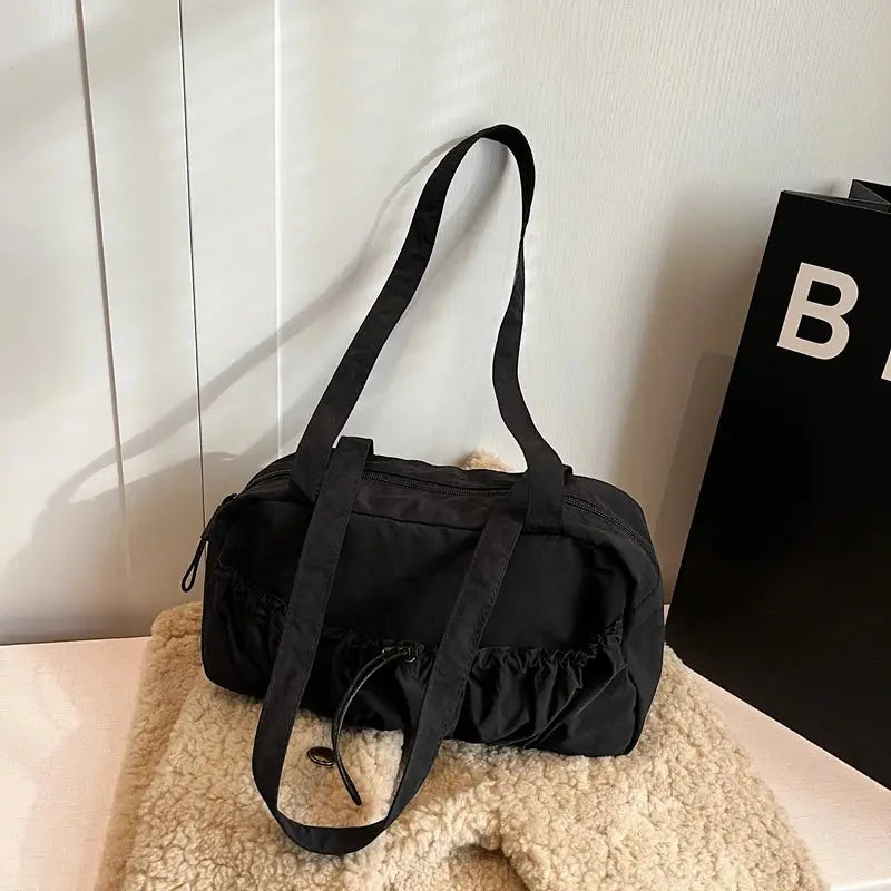 Simple Shoulder Bag For Women Drawstring Decoration Lightweight Large Capacity Zipper Closure Fitness Bag For Daily Use/Fitness