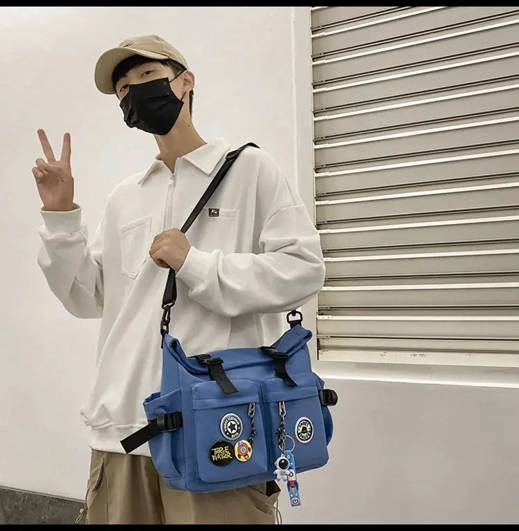 Shoulder bag, men's bag, new trendy brand, casual fashion crossbody bag, handy, simple and versatile, student cargo backpack