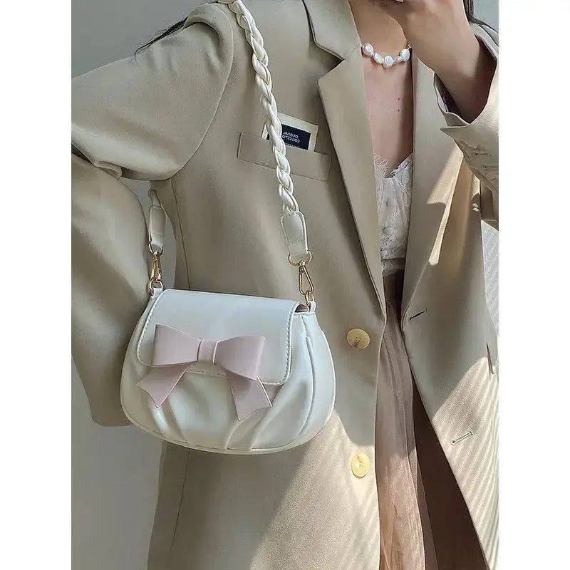 Shoulder Bags Women Bow Sweet Handbags Pleated Crossbody Soft Little PU Leather Bag Gentle All-match Portable Underarm