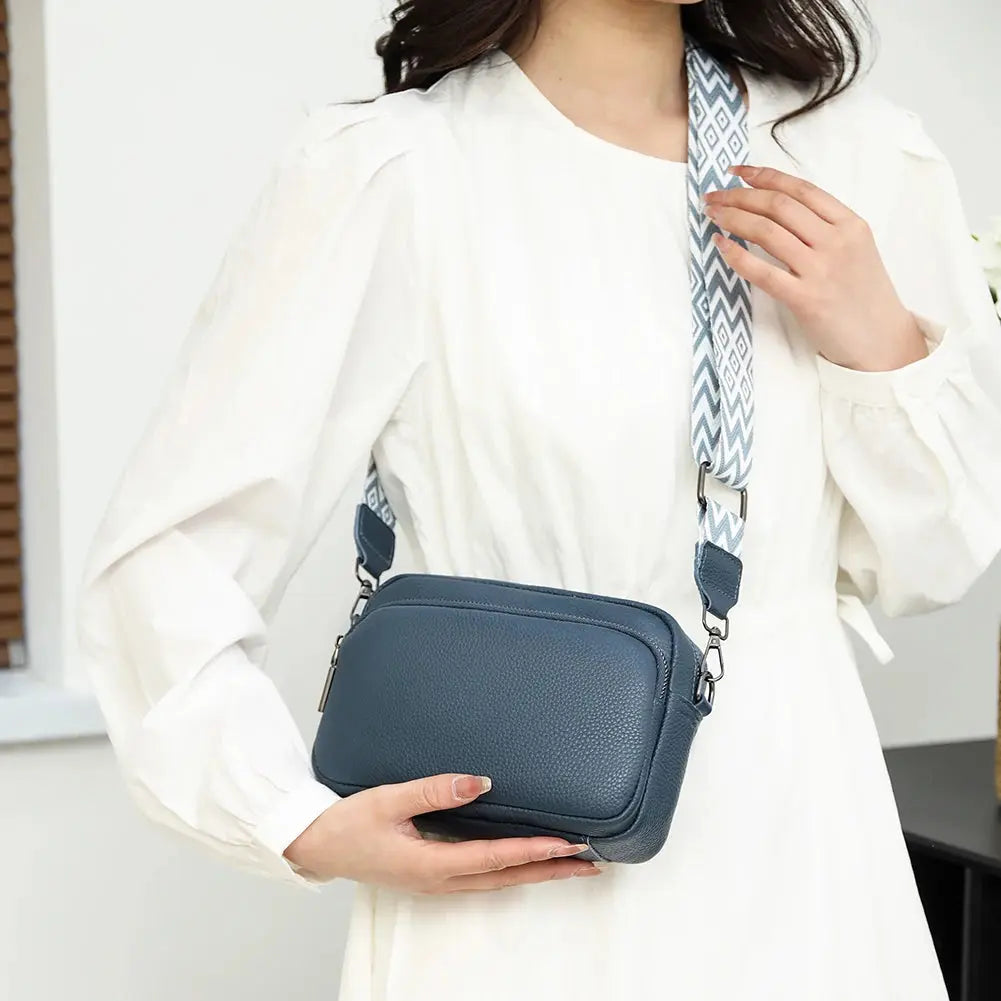 Genuine Leather Women Shoulder Bag Wide Strap Solid Color Crossbody Bags Luxury Design Handbags Mobile Phone Bag bolsa feminina