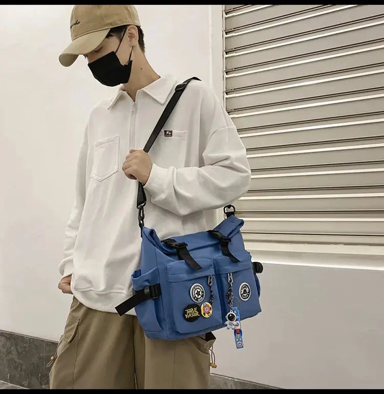 Shoulder bag, men's bag, new trendy brand, casual fashion crossbody bag, handy, simple and versatile, student cargo backpack