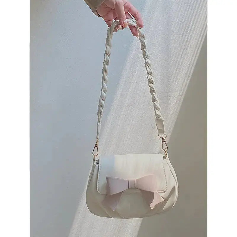 Shoulder Bags Women Bow Sweet Handbags Pleated Crossbody Soft Little PU Leather Bag Gentle All-match Portable Underarm