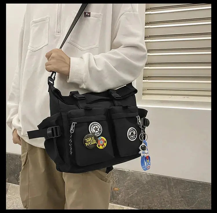 Shoulder bag, men's bag, new trendy brand, casual fashion crossbody bag, handy, simple and versatile, student cargo backpack