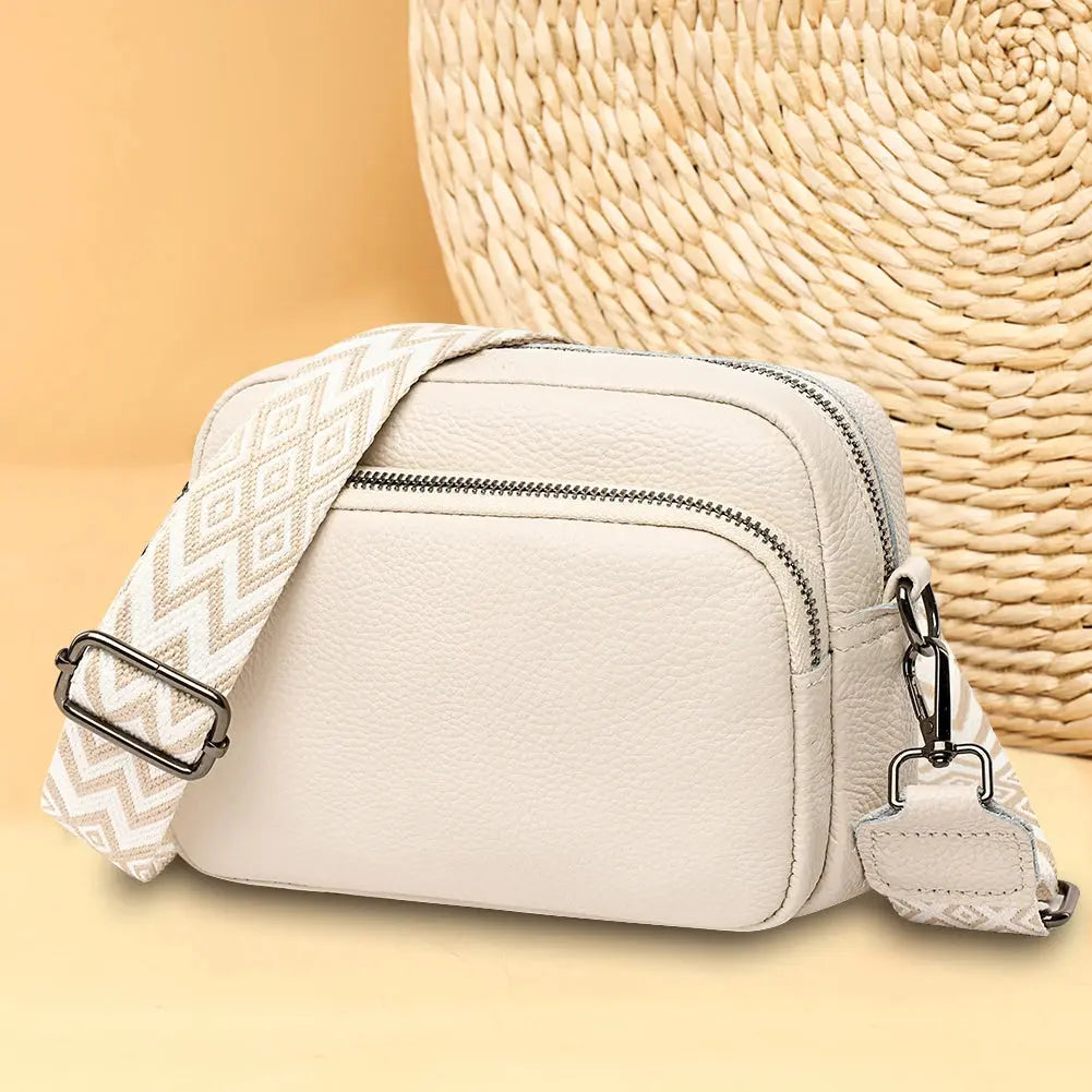 Genuine Leather Women Shoulder Bag Wide Strap Solid Color Crossbody Bags Luxury Design Handbags Mobile Phone Bag bolsa feminina