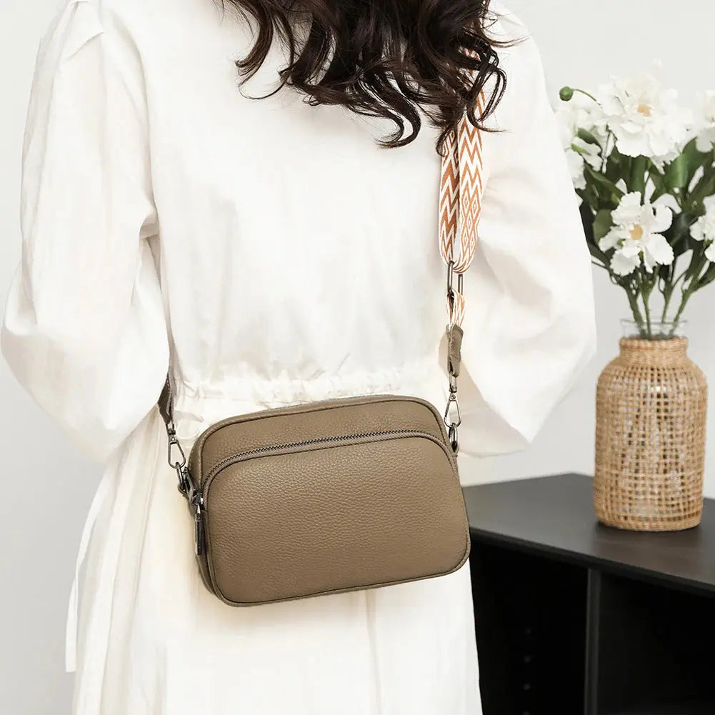 Genuine Leather Women Shoulder Bag Wide Strap Solid Color Crossbody Bags Luxury Design Handbags Mobile Phone Bag bolsa feminina