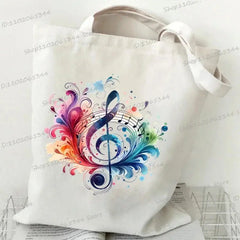 Women Handbags Music Notation Canvas Bag Funny Watercolor Music Note Shoulder Bag for Teen Fashion Design Side Bag for Ladies