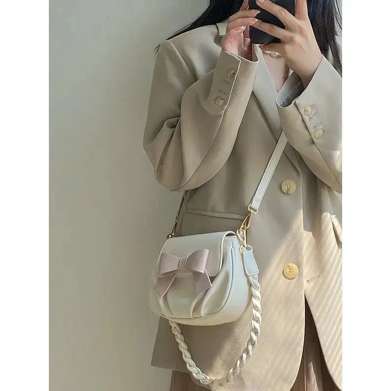 Shoulder Bags Women Bow Sweet Handbags Pleated Crossbody Soft Little PU Leather Bag Gentle All-match Portable Underarm