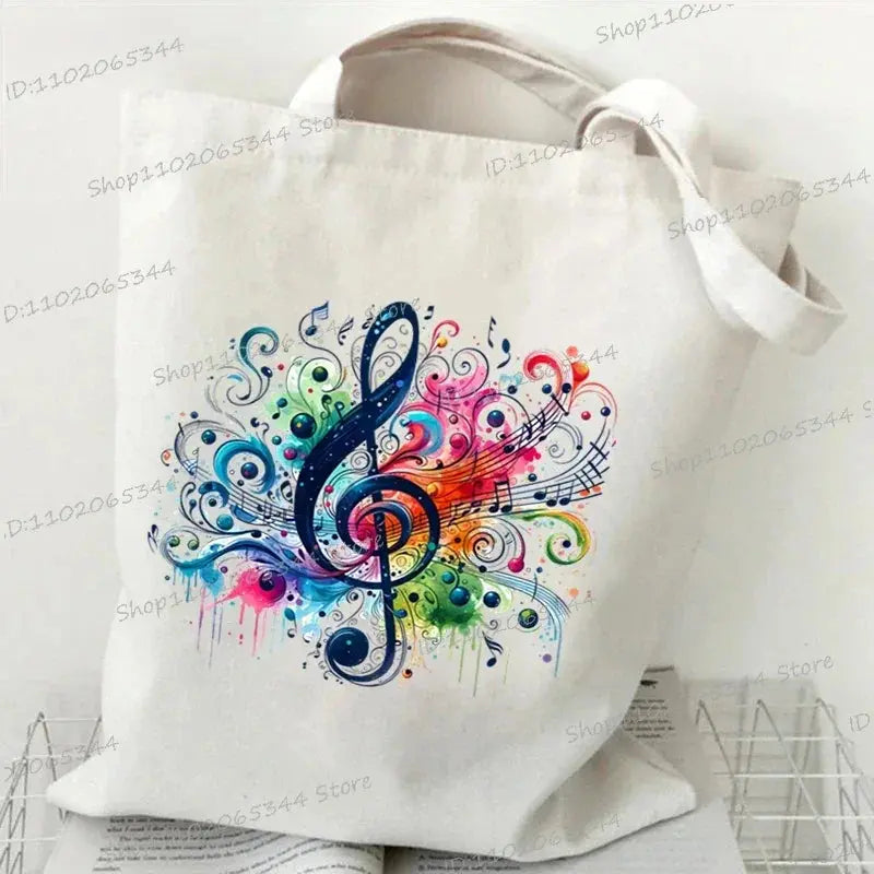 Women Handbags Music Notation Canvas Bag Funny Watercolor Music Note Shoulder Bag for Teen Fashion Design Side Bag for Ladies