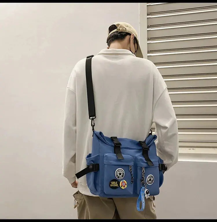 Shoulder bag, men's bag, new trendy brand, casual fashion crossbody bag, handy, simple and versatile, student cargo backpack