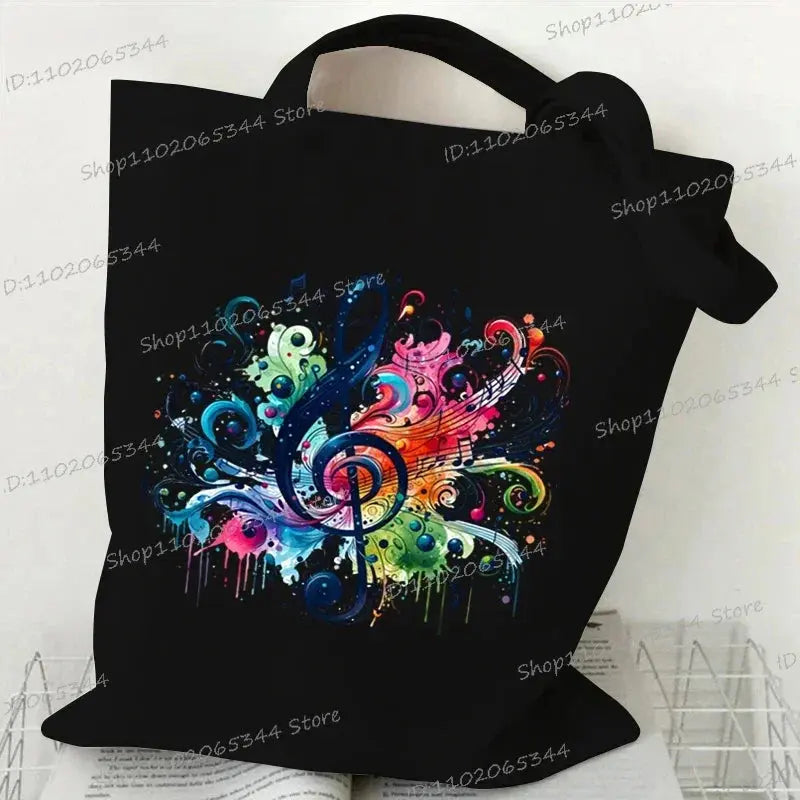 Women Handbags Music Notation Canvas Bag Funny Watercolor Music Note Shoulder Bag for Teen Fashion Design Side Bag for Ladies