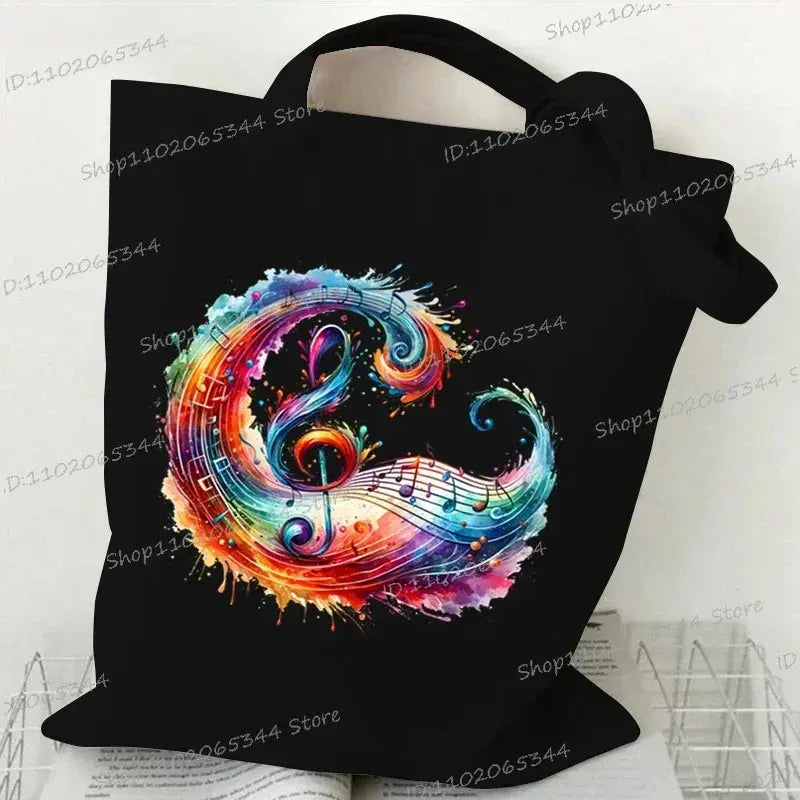 Women Handbags Music Notation Canvas Bag Funny Watercolor Music Note Shoulder Bag for Teen Fashion Design Side Bag for Ladies