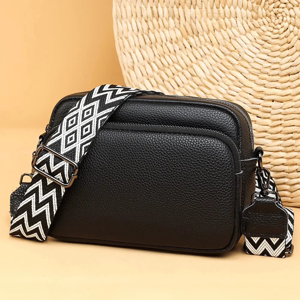 Genuine Leather Women Shoulder Bag Wide Strap Solid Color Crossbody Bags Luxury Design Handbags Mobile Phone Bag bolsa feminina