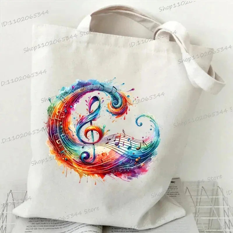 Women Handbags Music Notation Canvas Bag Funny Watercolor Music Note Shoulder Bag for Teen Fashion Design Side Bag for Ladies