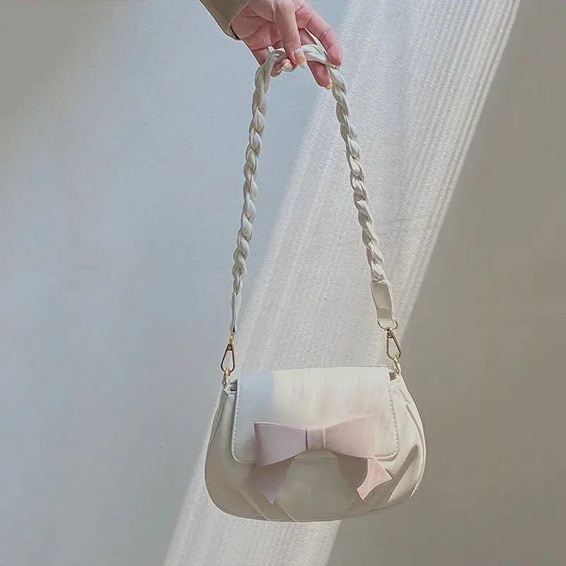 Shoulder Bags Women Bow Sweet Handbags Pleated Crossbody Soft Little PU Leather Bag Gentle All-match Portable Underarm