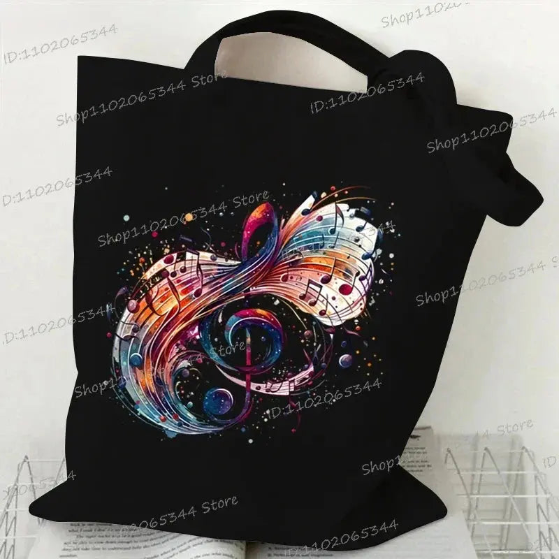 Women Handbags Music Notation Canvas Bag Funny Watercolor Music Note Shoulder Bag for Teen Fashion Design Side Bag for Ladies