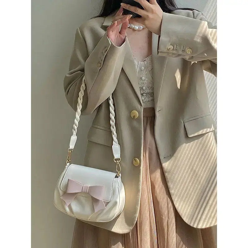 Shoulder Bags Women Bow Sweet Handbags Pleated Crossbody Soft Little PU Leather Bag Gentle All-match Portable Underarm