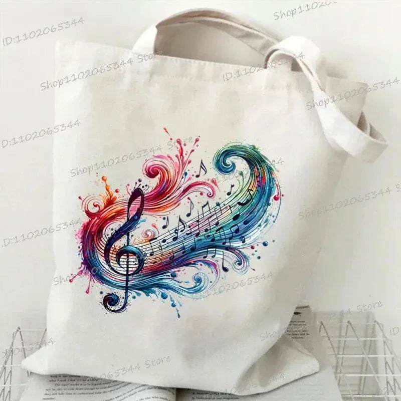 Women Handbags Music Notation Canvas Bag Funny Watercolor Music Note Shoulder Bag for Teen Fashion Design Side Bag for Ladies