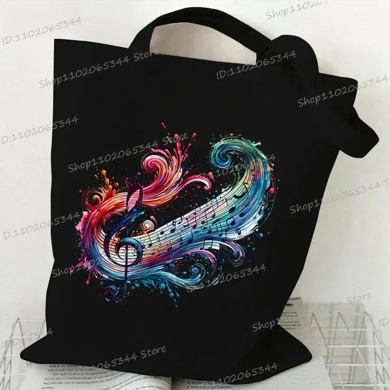 Women Handbags Music Notation Canvas Bag Funny Watercolor Music Note Shoulder Bag for Teen Fashion Design Side Bag for Ladies