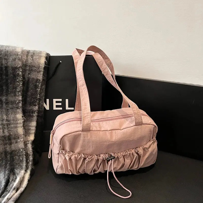 Simple Shoulder Bag For Women Drawstring Decoration Lightweight Large Capacity Zipper Closure Fitness Bag For Daily Use/Fitness