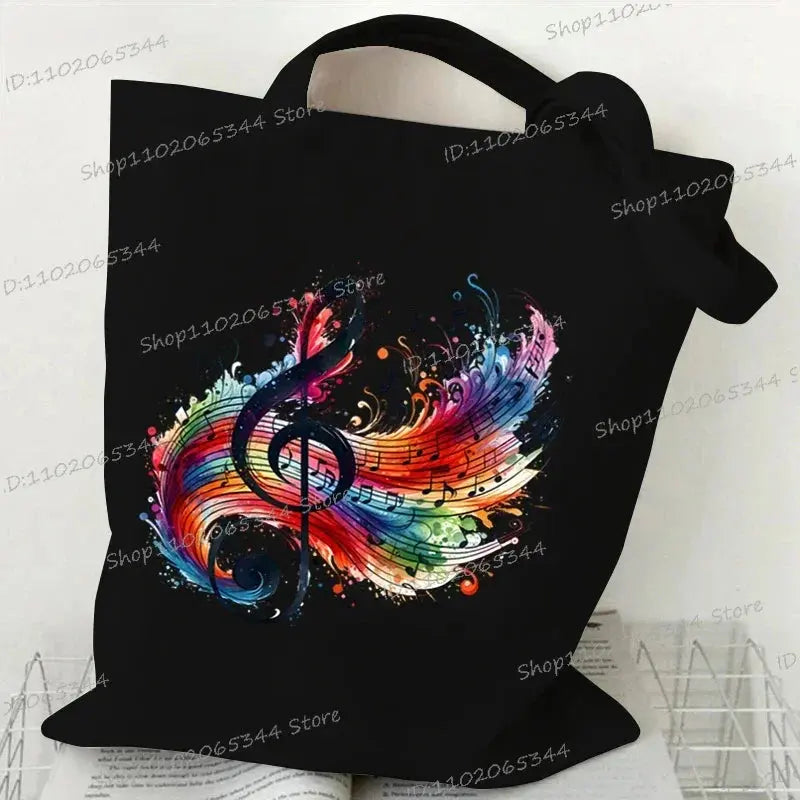 Women Handbags Music Notation Canvas Bag Funny Watercolor Music Note Shoulder Bag for Teen Fashion Design Side Bag for Ladies