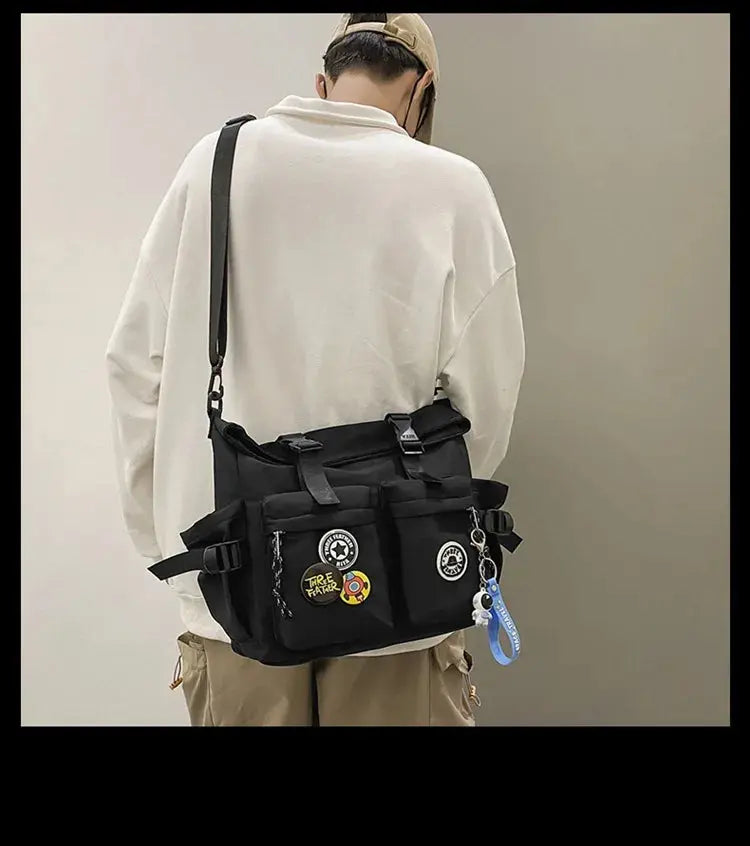 Shoulder bag, men's bag, new trendy brand, casual fashion crossbody bag, handy, simple and versatile, student cargo backpack