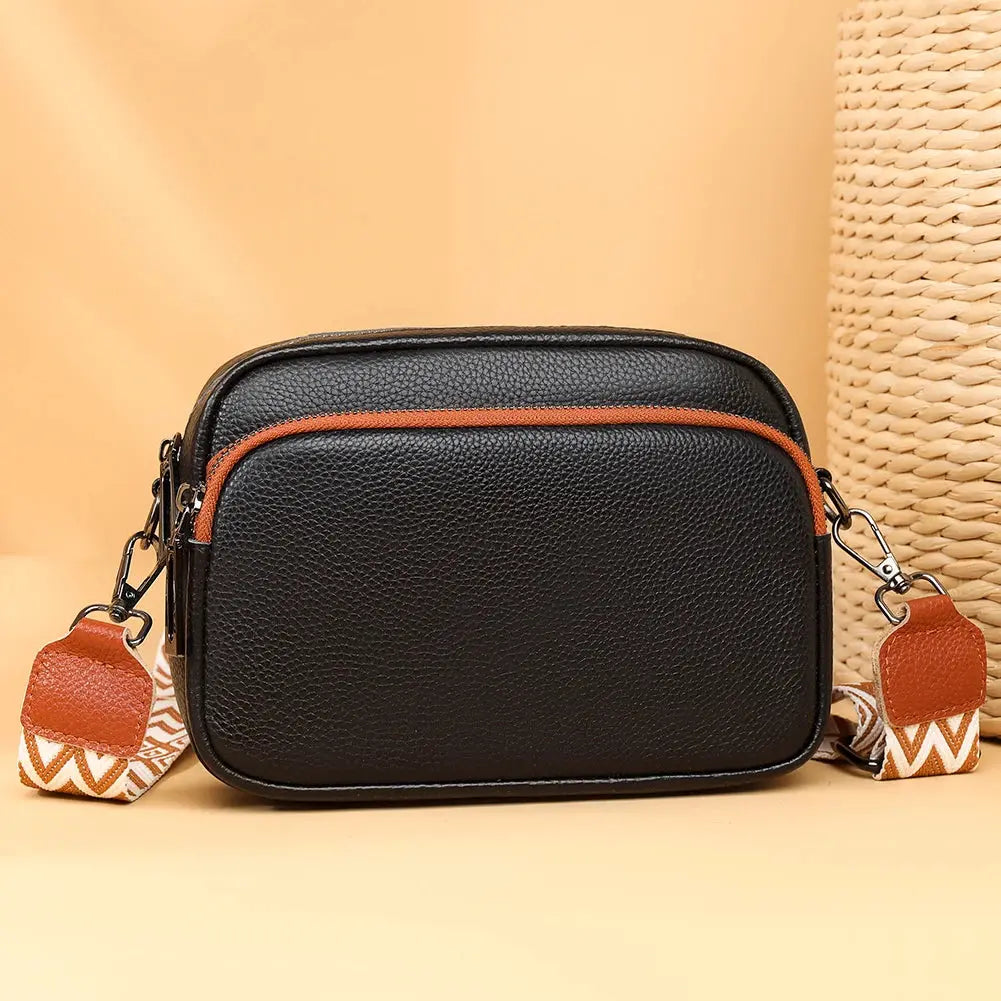 Genuine Leather Women Shoulder Bag Wide Strap Solid Color Crossbody Bags Luxury Design Handbags Mobile Phone Bag bolsa feminina