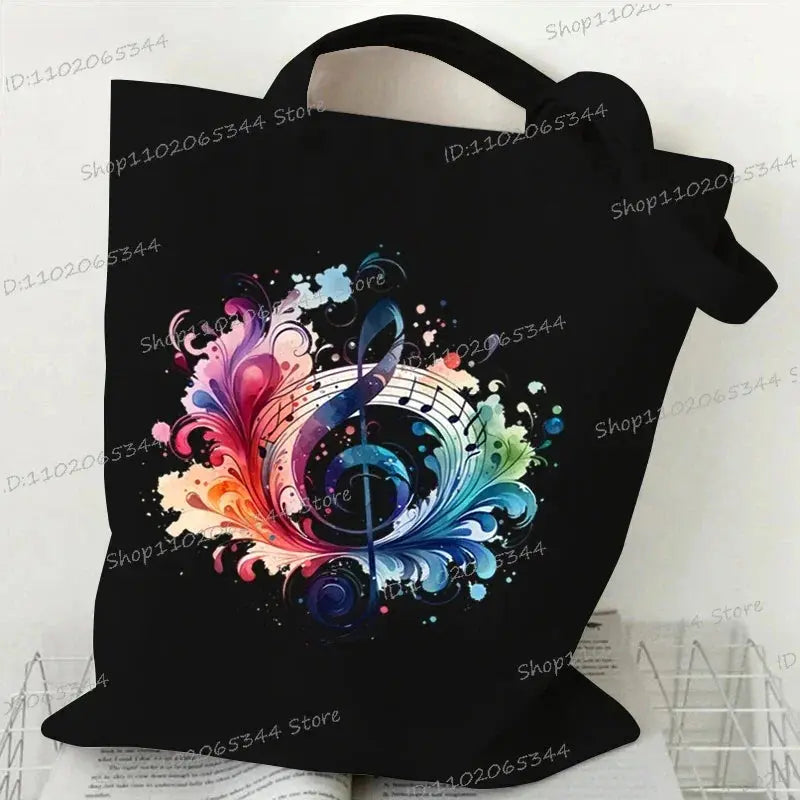 Women Handbags Music Notation Canvas Bag Funny Watercolor Music Note Shoulder Bag for Teen Fashion Design Side Bag for Ladies