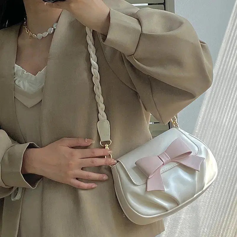 Shoulder Bags Women Bow Sweet Handbags Pleated Crossbody Soft Little PU Leather Bag Gentle All-match Portable Underarm